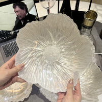 Phong Cách Châu Âu Hoa Pha Lê Thủy Tinh Đĩa Trái Cây Hộ Gia Đình Lớn Đơn Giản Khay Trà Khay Ăn Nhẹ Ngọc Trai Trắng Phong Cách Đơn Giản