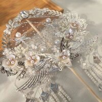 Phong Cách Cổ Đại Vàng Nhẹ Bạc Quạt Nhóm Quạt Nhảy Múa Phong Cách Trung Hoa Hanfu Cung Điện Quạt Tay Cầm Dài Tua Rua Trang Trí Cổ Quạt Tròn #TS0304#