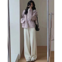 Phong Cách Đại Học Mùa Thu Và Mùa Đông Mẫu Mới Áo Khoác Len Cổ Tròn Màu Tím Áo Khoác Len Dáng Nhỏ