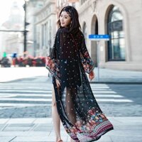 Phong Cách Dân Tộc Áo Sơ Mi Voan Khăn Cho Nữ Đi Biển Chống Nắng Quần Áo Ngoài Voan Cardigan Tay Bát Kích Thước Lớn Dài Bên Ngoài Khăn Choàng LF2.13