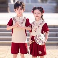Phong cách dân tộc mới của Trung Quốc Hanfu mẫu giáo biểu diễn múa cổ vũ trẻ em trang phục biểu diễn phong cách Trung Quốc chàng trai cô gái