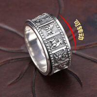 ✨Phong Cách Dân Tộc Năm Cung Hoàng Đạo Xoay Bánh Xe Xoay s999 Bạc Sterling Bạc Nam Xoay Chỉ Số Ngón Tay Nhẫn 25.4.2