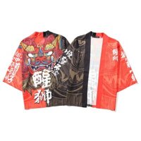 Phong Cách Dân Tộc Rời Kích Thước Lớn Ba Phần Tư Áo Sơ Mi Tay Áo Kimono Nhật Bản Áo Khoác Áo Hoa Sư Tử Đánh Thức Ba Phần Tư Tay Áo Sơ Mi Tao Áo Trang Phục Cổ Áo Sơ Mi Bãi Biển Hawaii Vac