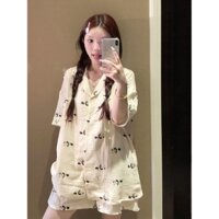 Phong Cách Dễ Thương Hoạt Hình Gấu Trúc Bộ Đồ Ngủ Nữ Tay Ngắn Quần Short Cao Cấp Rời Loungewear Phù Hợp Với