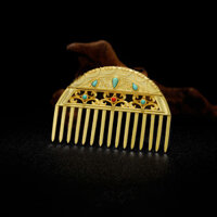 Phong cách Đường Lược cài tóc Lược cài tóc đá xanh hoa văn cành cây phong cách cổ xưa Hán phục phụ kiện tóc bạc mạ vàng khắc Lược nữ mẹ/3.4