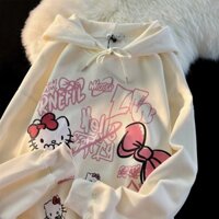 Phong cách graffiti dài tay áo phụ nữ Hello Kitty lỏng áo len Retro Áo giản dị S ~ 3XL