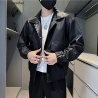 Phong Cách Hàn Quốc Áo Khoác Nam Chất Da Pu Nhập Khẩu Cao Cấp 2023 New Fashion Áo Khoác Tay Dài Dáng Rộng Màu Sắc Đơn Giản Thoải Mái Cao Cấp Chất