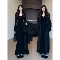 Phong Cách Hàn Quốc Cao Cấp Cảm Giác Đen Dài Tay Mùa Thu Đông 2025 Phong Cách Mới Yujie Phong Cách Slim-fit Dài Phong Cách Mẹ Nhỏ Lớn S
