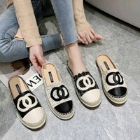 Phong cách Hàn Quốc Chanel Style Hemp Platform Giày xô đế dày Chanel Mules Giày lười