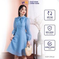 phong cách Hàn Quốc  Đầm tơ cổ nơ YODY vải lụa siêu xinh-VDN4098