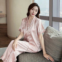 Phong Cách Hàn Quốc ins Áo Cardigan Nữ Bộ Đồ Ngủ Ice Silk Cảm Giác Thoáng Mát Homewear Quần Ngắn Tay Màu Hồng Bộ Đồ Tình Yêu + Kính Mát Miễn Phí