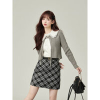 Phong cách Hàn Quốc mới ngọt ngào cô gái giản dị dễ phối thời trang màu xám dài tay áo Cardigan dệt kim nữ