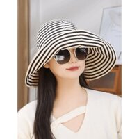 Phong cách Hàn Quốc, mũ rộng vành sọc đa năng thời trang mùa hè ngoài trời cho phụ nữ, mũ ngư dân có thể cuộn lại