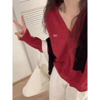 Phong Cách Hàn Quốc Nữ Thời Trang Ins Dệt Kim Ôm Cổ Chữ O Cardigan Áo Len Dài Tay
