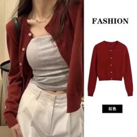 Phong Cách Hàn Quốc Nữ Thời Trang Ins Dệt Kim Ôm Cổ Chữ O Cardigan Áo Len Dài Tay
