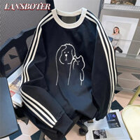 Phong Cách Hàn Quốc Sọc Con Chó Con Khâu Raglan Tay Áo Len Thu Đông Mới Phổ Biến Phong Cách Đại Học Cặp Đôi Áo