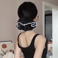 Phong cách Hepburn, dây buộc tóc lớn bằng lưới ngọc trai cho phụ nữ, dây buộc tóc mới 2023, băng đô búi tóc, phụ kiện tóc hoa nổi tiếng trên internet