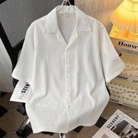 Phong Cách Hồng Kông Retro Màu Trơn Cổ Cuba Áo Sơ Mi Tay Ngắn Nam Phong Cách Dạo Phố Rời Thường Ngày Phù Hợp Với Áo Sơ Mi Cặp Đôi Hợp Thời Trang cs3.24