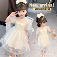 Phong cách hot [1043 người khen ngợi] Váy công chúa bé gái mùa hè váy sinh nhật bé gái siêu tiên nữ váy mùa hè phong cách phương Tây Váy LướI Tay PHồng Nơ mùa hè