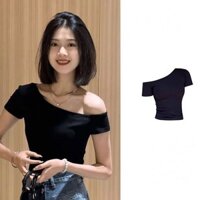 Phong cách hot [2026 người khen ngợi] 100% Cotton Hot Girl kiểu Mỹ Áo Ngắn Trễ Vai Áo Thun Ngắn Tay Nữ 2025 mùa hè mẫu mới ôm dáng thon gọn dễ phối đồ