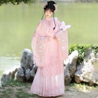 Phong Cách Kẹp Tóc Hoa Hanfu Nữ Ming Made Màu Hồng Cloud Vai Công Nghiệp Nặng Thêu Đứng Cổ Áo chéo Ve Áo Mặt Ngựa Váy Phù Hợp Với Phong Cách Kẹp Tóc Hoa Hanfu Nữ Ming Made