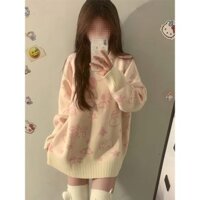 Phong Cách Lười Nữ Mặc Ngoài Áo Chui Đầu Áo Len Thu Đông Hello Kitty Hoạt Hình Thu Đông Dễ Thương Rời Cổ Tròn Nhỏ Mềm Waxy P8J0