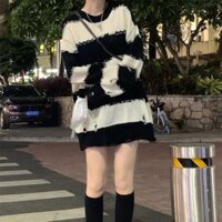 Phong Cách Lười Retro Đen Trắng Sọc Áo Len Dệt Kim Thu Đông 2025 Phong Cách Mới Cao Cấp Cảm Giác Sữa Dòng Mềm Waxy