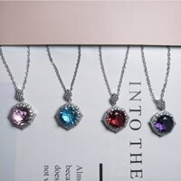 Phong Cách Mới Bán Đá Pha Lê Đỏ Kim Cương Sapphire Topaz Full Kim Cương Mặt Dây Chuyền Thời Trang Cá Tính ins Sang Trọng Tím Kim Cương Hồng Pha Lê Vòng Cổ Nữ