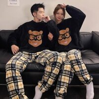 Phong Cách Mới Bộ Đồ Ngủ Cardigan Cặp Đôi Mùa Thu Đông Bộ Đồ Ngủ San Hô Mùa Đông Dày Sang Trọng Hoạt Hình Dễ Thương Nam Flannel Nhà