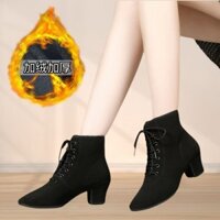 Phong Cách Mới Chống Lạnh Khiêu Vũ Latin Giày Nữ Người Lớn Đế Mềm Dày Giày Giáo Viên Cao Cấp Vải Oxford Mùa Đông Giày Khiêu Vũ Vuông