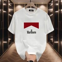 Phong Cách Mới Cotton Nguyên Chất Áo Thun Tay Ngắn Mùa Hè Marlboro In Sáng Tạo Tất Cả Trận Đấu Rời Cổ Tròn Top