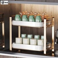 Phong cách mới Cup Collection Rack Cup Holder Phòng khách Glass Tea Cup Double Layer Asphalt Tray Trang chủ Desktop Di