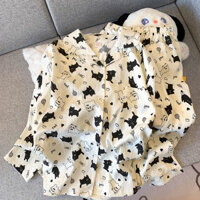 Phong cách mới dễ thương bông pyjama phụ nữ dài tay áo quần nhà thiết lập