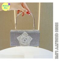 Phong Cách Mới Full Kim Cương Giả Hoa Dây Xích Túi Cầm Tay Đeo Chéo Bữa Tối Di Động Túi Vuông Nhỏ