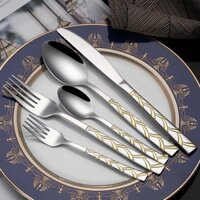 Phong Cách Mới Họa Tiết Sáng Tạo Thép Không Gỉ Phương Tây Thực Phẩm Dao Và Thìa Nĩa 5 Cái / bộ Khách Sạn Bít Tết Dao Canh Thìa Ăn Nĩa Món Tráng Miệng Thìa Nĩa Nhỏ