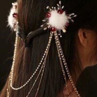 Phong cách mới, kẹp tóc phong cách cổ xưa Hanfu, kẹp tóc pha lê Pom-Pom, phụ kiện tóc, kẹp tóc nhung, hoa rừng, siêu tiên nữ, kẹp tóc đa năng HFB7