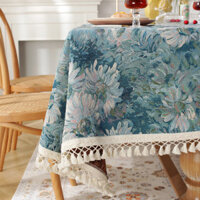 Phong Cách Mới Khăn Trải Bàn Retro Polyester Cotton Sợi Nhuộm Jacquard Tranh Sơn Dầu Hoa Cúc Xanh Khăn Trải Bàn Chữ Nhật Cà Phê Bàn Khăn Trải Bàn Khăn Trải Bàn