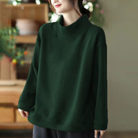 [Phong cách mới mùa thu và mùa đông] Áo len dài tay cổ cao cổ điển nghệ thuật lót nhung dày dặn Kiểu Mới cộng với kích thước nhỏ tươi mới áo mặc trong cho Nữ Cơ Bản tối giản dễ phối đồ rộng rãi mỏng phong cách Hàn Quốc sành điệu Instagram