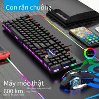 Phong cách mới nhất thương mại điện tử trục xanh bàn phím cơ USB có dây phát sáng bàn phím máy tính trò chơi bộ chuột CF ăn gà LOL - km600 áo trắng