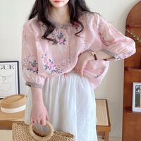 Phong Cách Mới Nữ Mùa Hè Rời Văn Học Sang Trọng Màu Sắc Phù Hợp Với Ve Áo Chữ a Hoa Ba Phần Tư Tay Áo Sơ Mi Top20241203