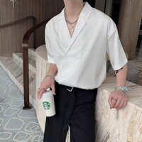 Phong Cách Mới Nửa Tay Tiêu Chuẩn Nam Bông Tai Kẹp Áo Sơ Mi ins Tính Khí Thanh Niên Phổ Biến Màu Trơn Xu Hướng Tất Cả-