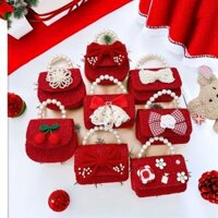 Phong cách mới # Phong bì Đỏ năm mới Túi chúc mừng năm mới Túi công chúa nơ dễ thương túi thời trang bé gái túi đeo chéo ngọc trai Túi xách tay Quà Tặng