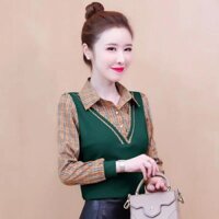 Phong Cách Mới Size Lớn Dài Tay Áo Thun Nữ Phiên Bản Hàn Quốc Áo Sơ Mi Giả Hai Mảnh Mẹ Mặc Chui Đầu Trên Đáy