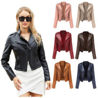 Phong Cách Mới Slim-fit Dài Tay Xuân Thu Áo Khoác Da Nữ Đinh Tán Châu Âu Mỹ Phổ Biến Ngắn Áo Khoác Nhỏ Dây Kéo Áo Khoác Da