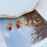 Phong Cách Mới Thời Trang Ánh Sáng Sang Trọng Tính Khí Ngọt Ngào Zircon Kẻ Sọc Hình Bướm Niche Thiết Kế Bông Tai Kim Loại Nữ h