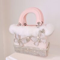 Phong cách mới Thời trang cao cấp 2024 Túi xách công chúa Túi đeo vai Túi xách di động Túi xách đính đá hồng