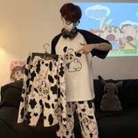 Phong Cách Mỏng Nhật Bản Size Lớn 3.33 Loungewear Cặp Đôi Bộ Đồ Ngủ Ba Mảnh Dễ Thương Hoạt Hình Ngắn Tay 92% Crayon Shin-Chan Nam