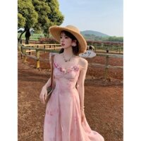 Phong Cách MỤC VỤ Ngọt Ngào Kiểu Pháp Nhẹ Nhàng Ba Chiều Hoa Hồng Thiết Kế Xếp Ly In Hoa Dài Ngắn Cạp Cao Hai Dây Nữ