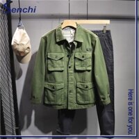 Phong cách Mỹ Hard Han Style Workwear Quân đội Áo khoác xanh Thương hiệu thời trang Áo khoác Denim dáng rộng