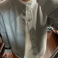 Phong Cách Mỹ Phong Cách Hàn Quốc Hợp Thời Trang Màu Xám Áo Khoác Nam Xuân Thu Vách Ngăn Bóng Chày Đồng Nhất Cardigan Top Nam